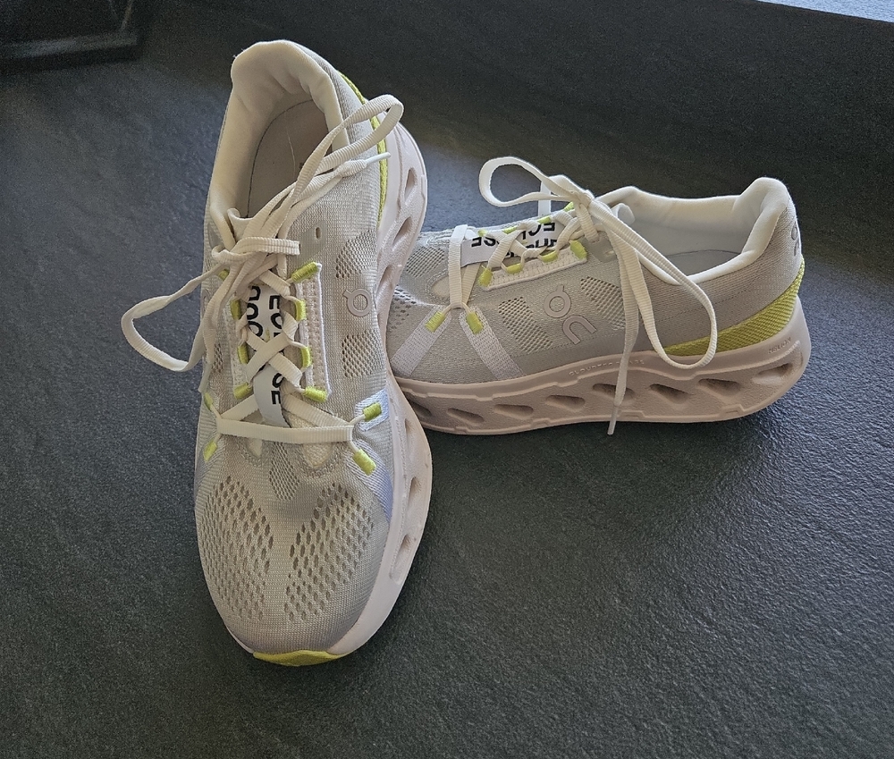 On Running Green and White Sneakers with Cushioned Midsole